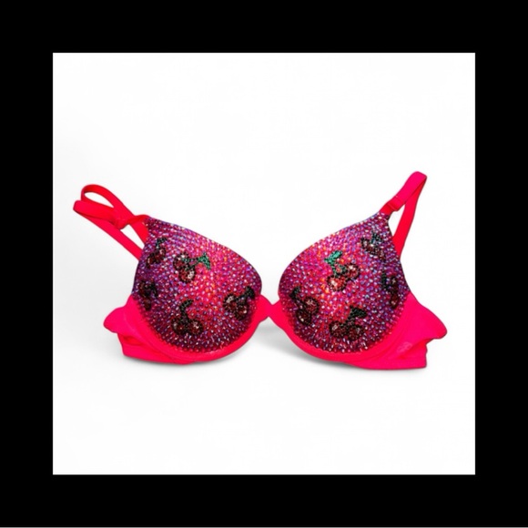 Cherry Design Dark Siam AB Red & Green Rhinestone Glam Bling Bra Top All Sizes - Picture 2 of 12